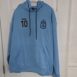 Messi #10 Light Blue Hoodie with Crest